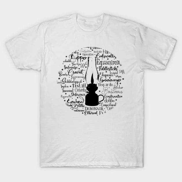 Gas Lamp Victorian Words in Dark Font T-Shirt by Wizardbird